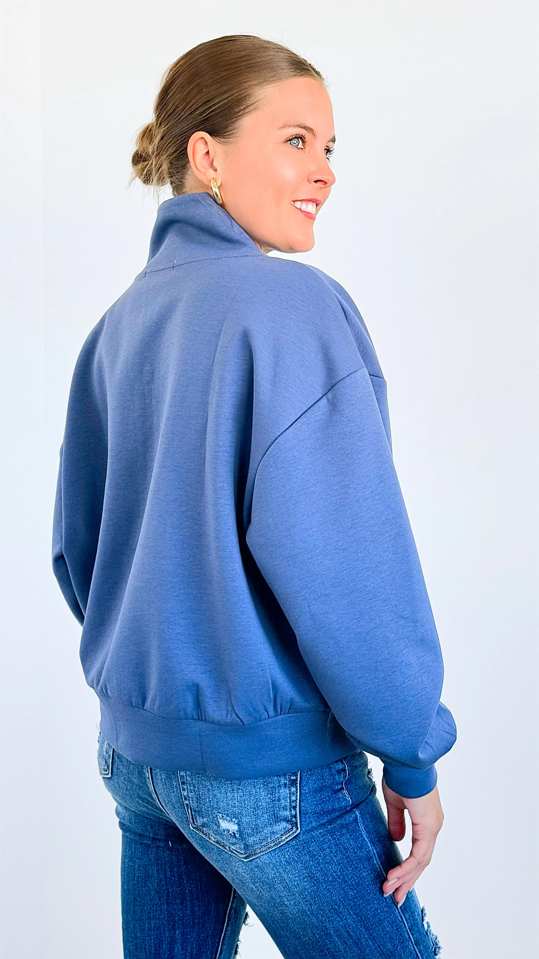 Zip-Up Scuba Long Sleeve Sweatshirt - Denim